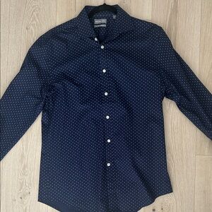Men's Michael Kors Slim Fit Stretch Navy Polka Dot Button Down Dress Shirt 16